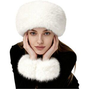 Faux Fur Headband Set Women Wrap Wrist Cuffs Warm Cozy Winter Accessory
